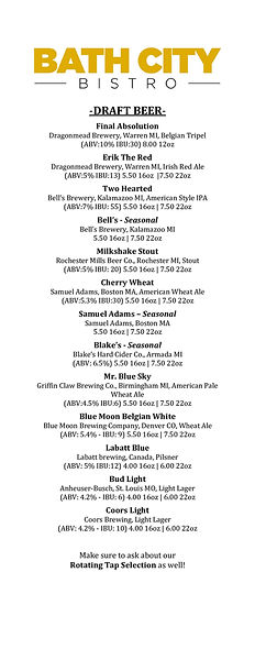 Drink Menus | Cocktails, House Wine & Bottled Beer | Bath City Bistro